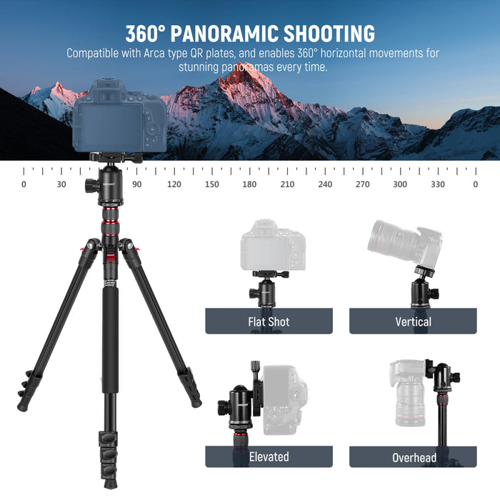 77 Camera Tripod Monopod With Phone Holder Portable Travel Tripod With Remote And 360° Ball Head Aluminum Dslr Tripod