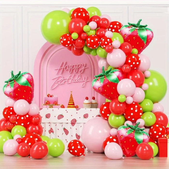 139Pcs Fruit Party Balloon Flower Ring Arch Set Strawberry Berry First Theme Shower Birthday Party Summer Party Decoration