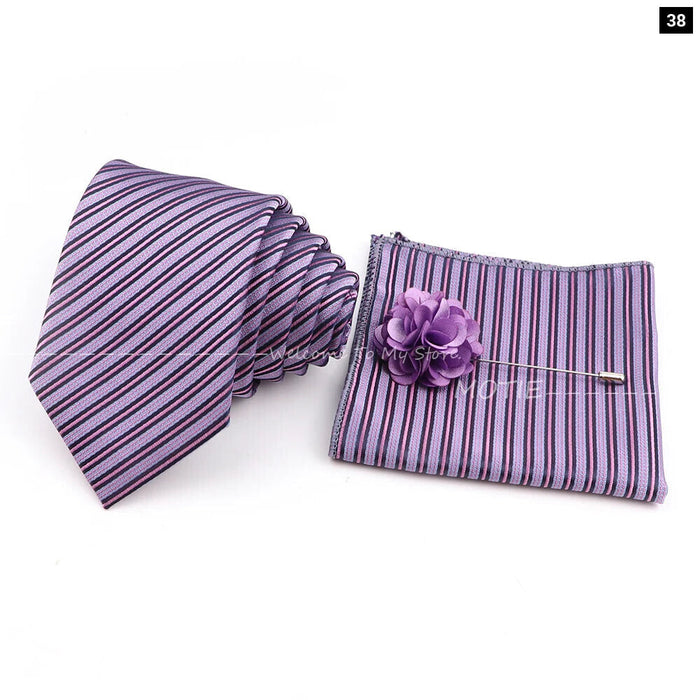 Blue Striped Tie Set For Weddings And Parties