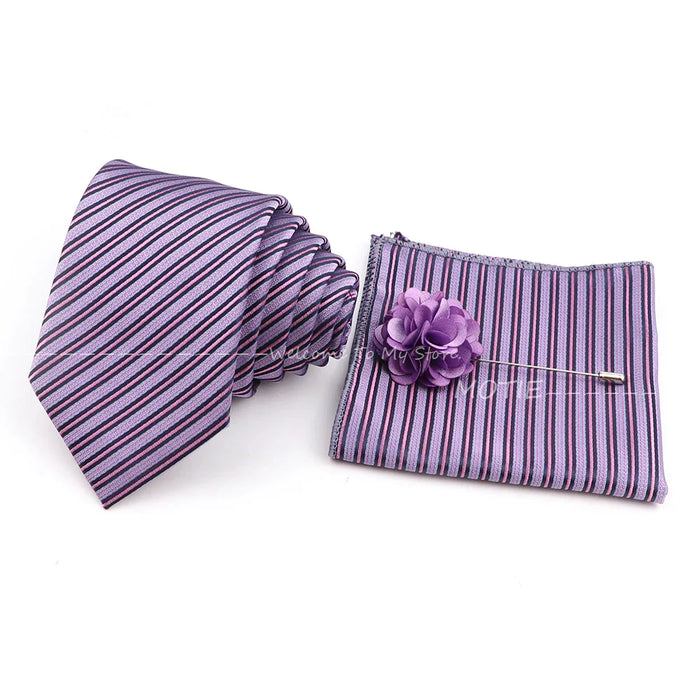 Blue Striped Tie Set For Weddings And Parties