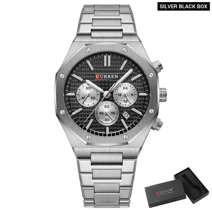 Fashion Quartz Square Design Dial Sports Stainless Steel Bracelet Luminous Hands Wrist Watches With Chronograph Function