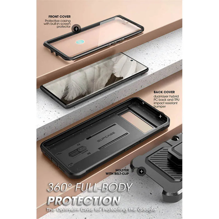 For Google Pixel 8 Pro Ub Pro Full-Body Rugged Belt-Clip & Kickstand Case With Built-In Screen Protector