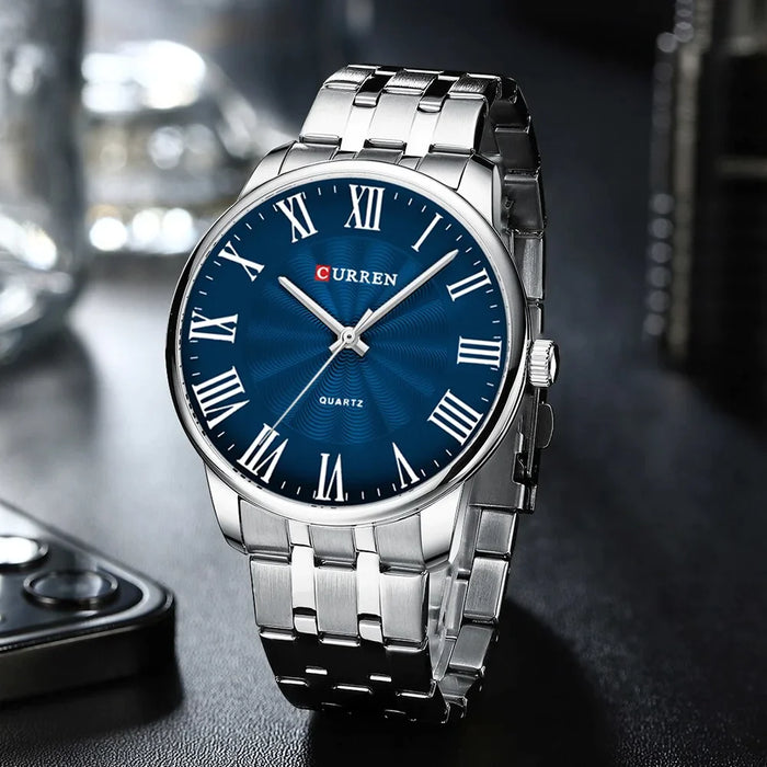 Quartz Watches For Men Classic Business Wristwatches With Roman Numbers Stainless Steel Band