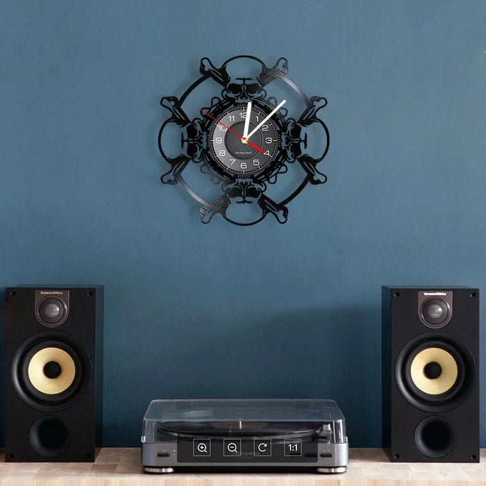 Skull Head Vinyl Record Wall Clock