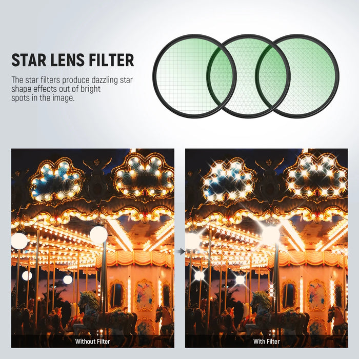 Adjustable Star Filters 3Pcs (4 6 8 Points) Ultra Slim Aluminum Frame