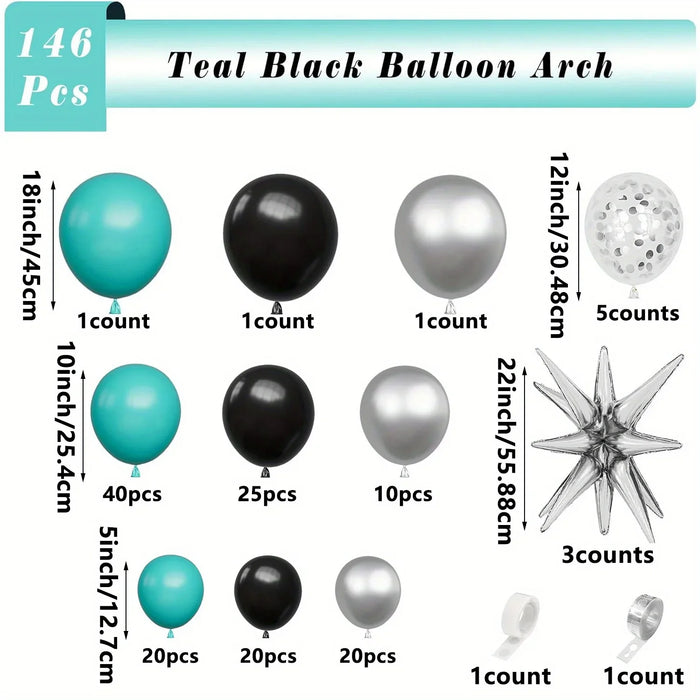 146Pcs Blue Black Silver Balloon Garland Arch Set Birthday Wedding Anniversary Graduation Celebration Spring Summer Decoration