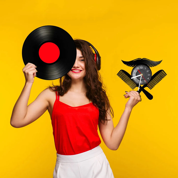 Barber Shop Vinyl Record Clock