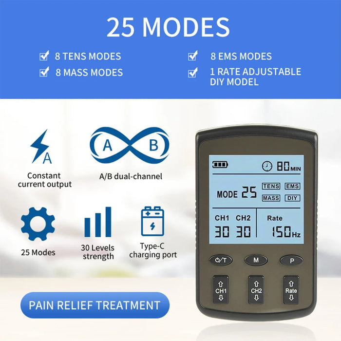 25 Mode Ems Muscle Stimulator For Physiotherapy