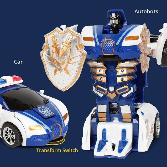 Transforming Police Car Toy For Boys Blue Inertia Impact Design