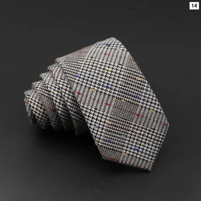 Handmade 6cm Skinny Ties For Men Striped Plaid Cotton Black