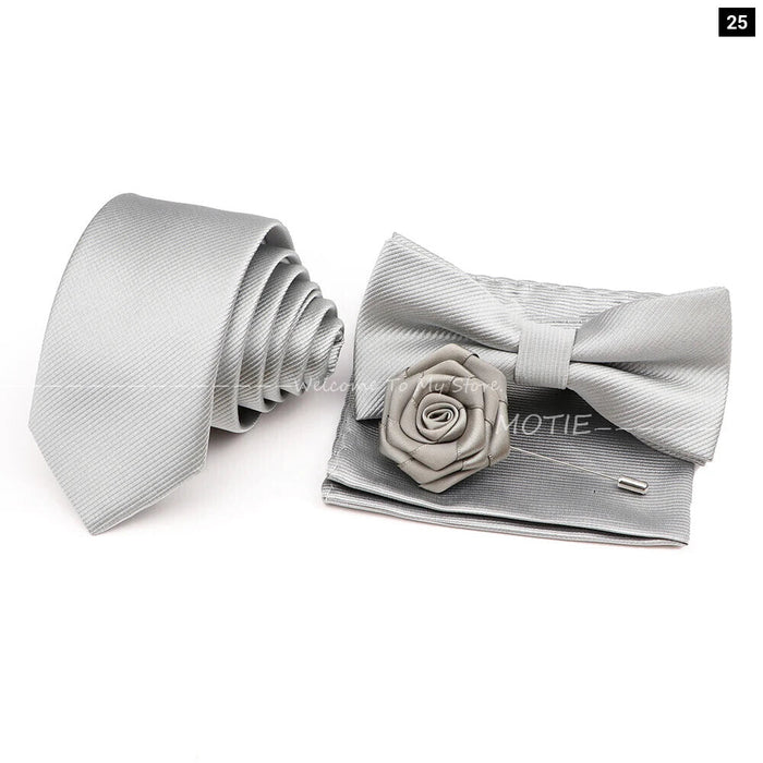 Tie Set Solid Colour Bowtie Handkerchief Brooch Cufflink For Business Weddings And Gifts