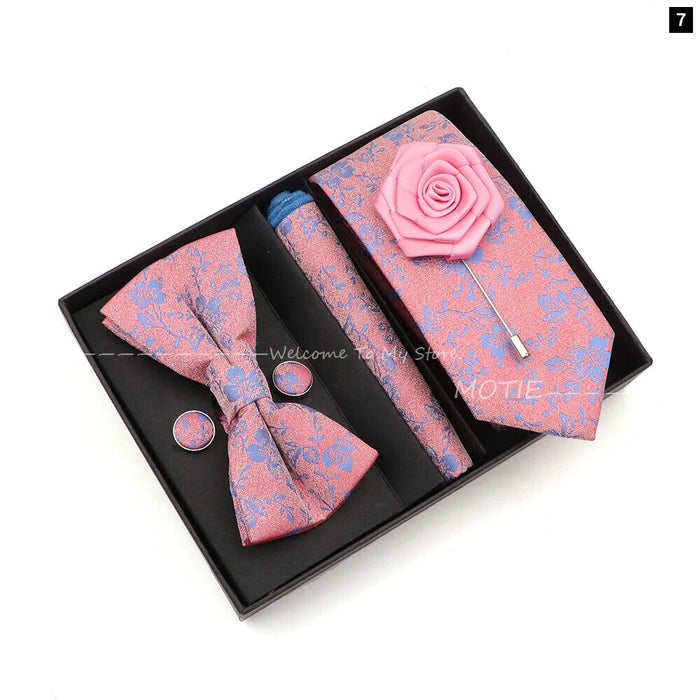 Floral Tie Set Novelty Design With Box For Parties And Business