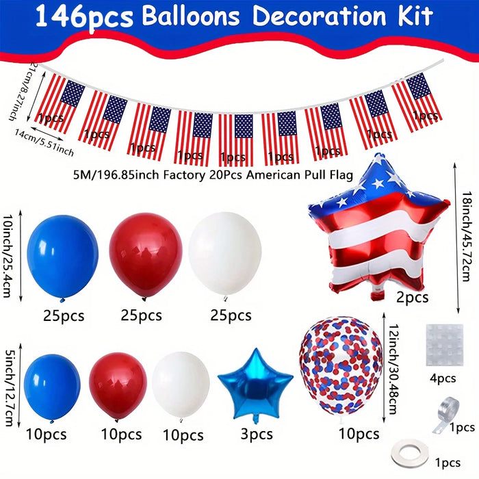 146Pcs Independence Day Balloon Arch Set Blue White And Red Balloon Decoration For American Independence Day Patriotic Holiday