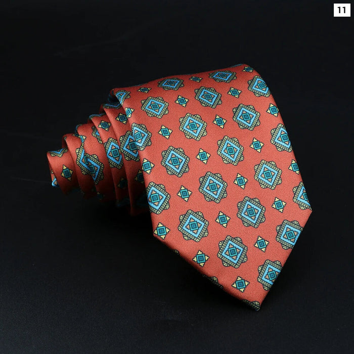 Mens Silk Tie 7.5Cm Blue Paisley Floral For Weddings And Work