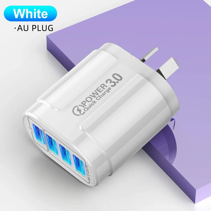 48W Fast Charging 4 Port Usb Charger With Qc 3.0 For Travel