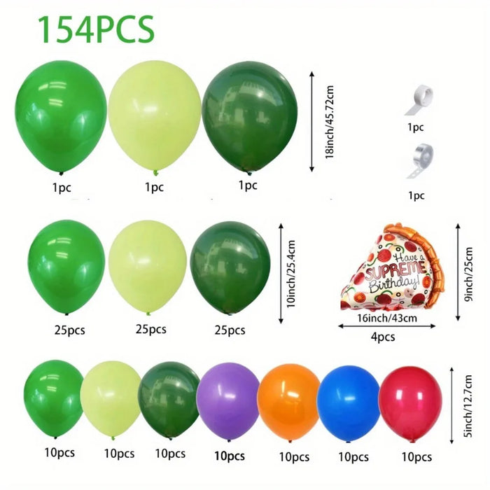 154Pcs Super Turtle Balloon Set Turtle Party Jungle Green Latex Balloon Electronic Game Cartoon Birthday Party Decoration