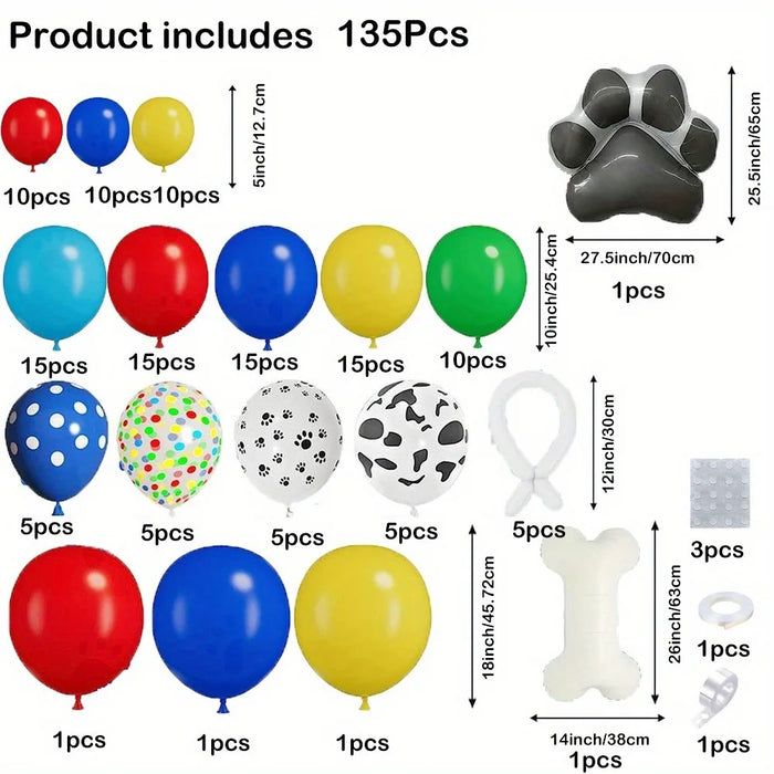 135Pcs Pet Dog Paw Balloon Set With Bone Paw Printed Foil Balloons For Pet Dog Patrol Theme Birthday Party Decoration