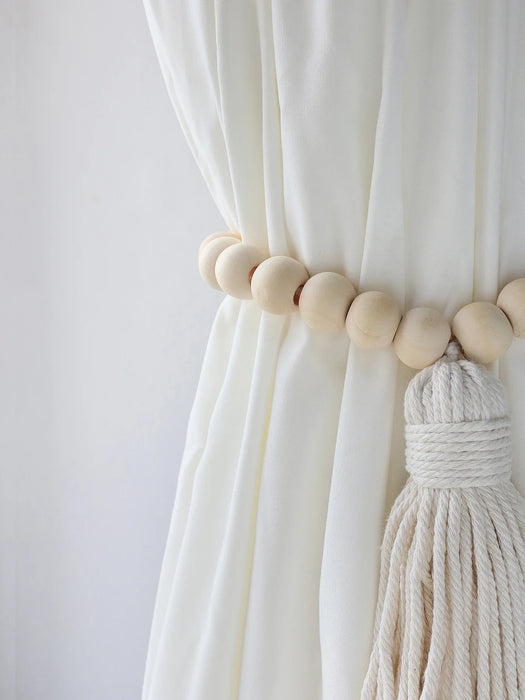 Boho Macrame Curtain Tiebacks With Wooden Beads