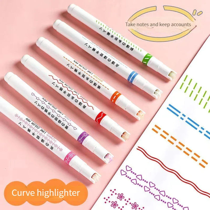 6 Colour Double Line Outline Marker Pen Quick Dry