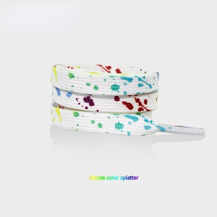 Ink Splatter Sneakers Quality Fabric 0.8Cm Flats Rainbow Shoe Laces 100/120/140/160Cm Length