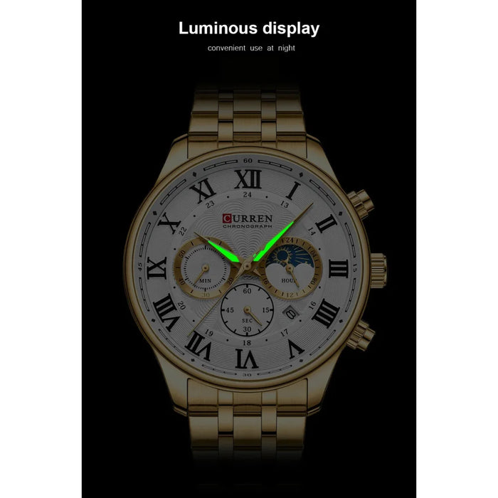 Casual Men'S Watches With Date Classic Chronograph Stainless Steel Wristwatches With Luminous Hands Male Clock