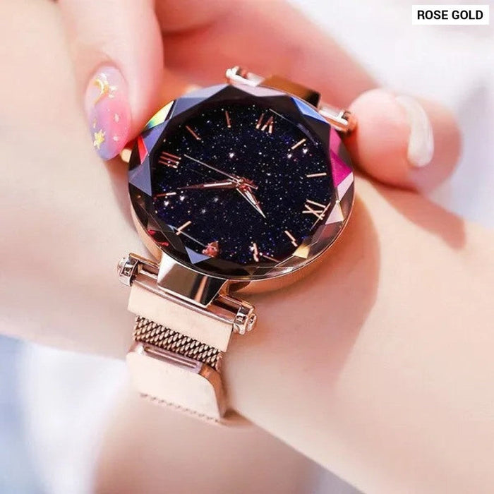 Womens Fashion Starry Sky Watches Magnet Buckle Mesh Belt Diamond Quartz Watch Women Dress Clock