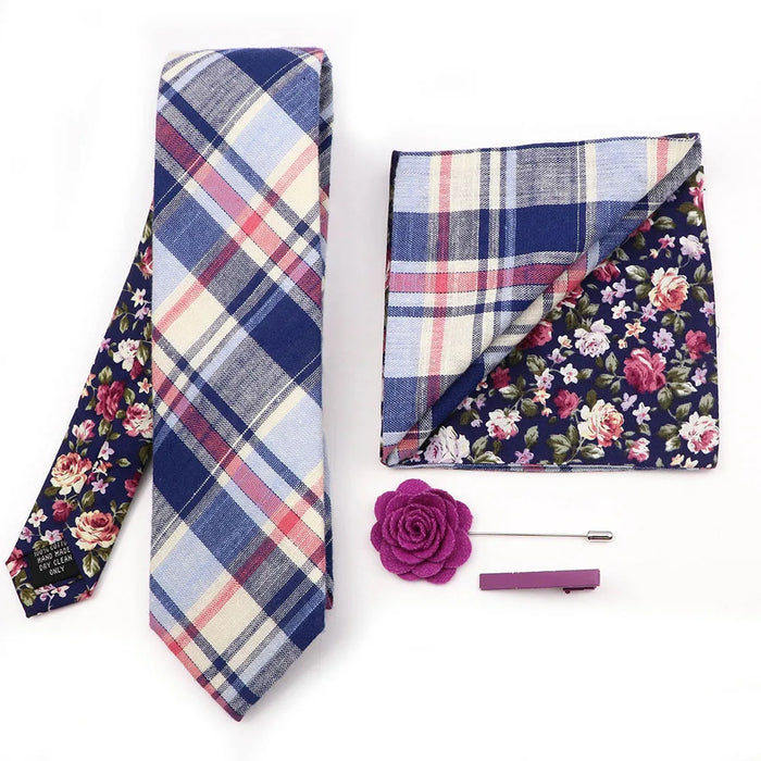 Floral Plaid Cotton Tie Set For Parties And Daily Wear