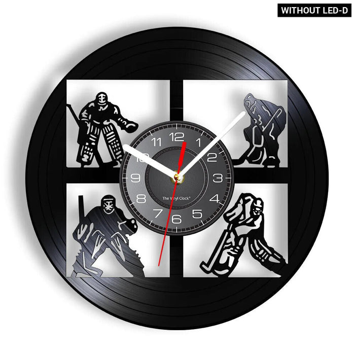 Hockey Player Silhouette Vinyl Record Wall Clock