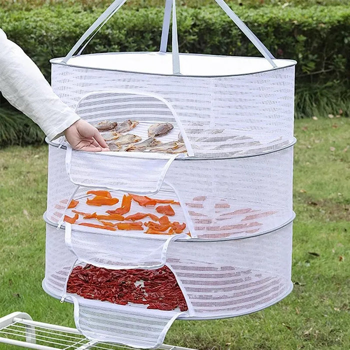 3 Tier Portable Mesh Hanging Dryer For Clothes Herbs Fruits Flowers Vegetables Fish Dolls