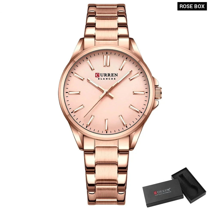 Simple Casual Stainless Steel Quartz Pointers Wristwatches For Women