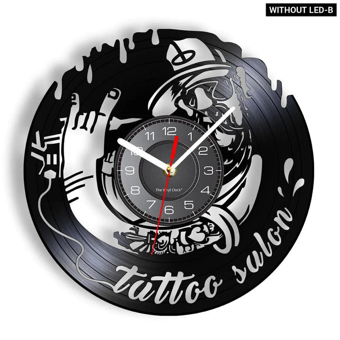 Vinyl Record Wall Clock For Tattoo Studio Decor