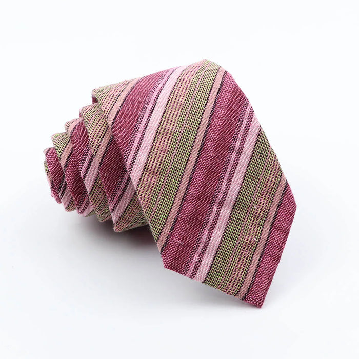 Handmade Mens Striped Ties 6Cm Linen Skinny Neck Tie Red Green Blue Casual Gift