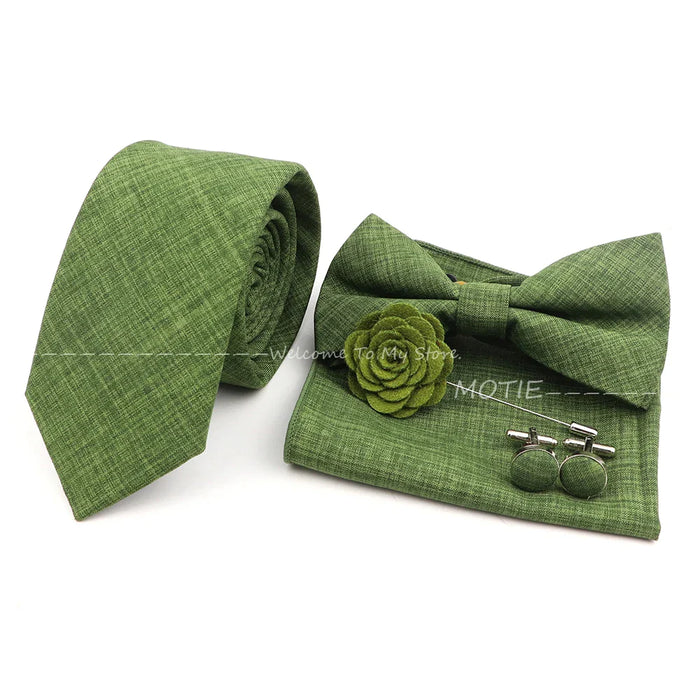 27 Colour Tie Set Classic Cotton Pocket Square Cufflink And Bowtie For Mens Wedding Party Accessories