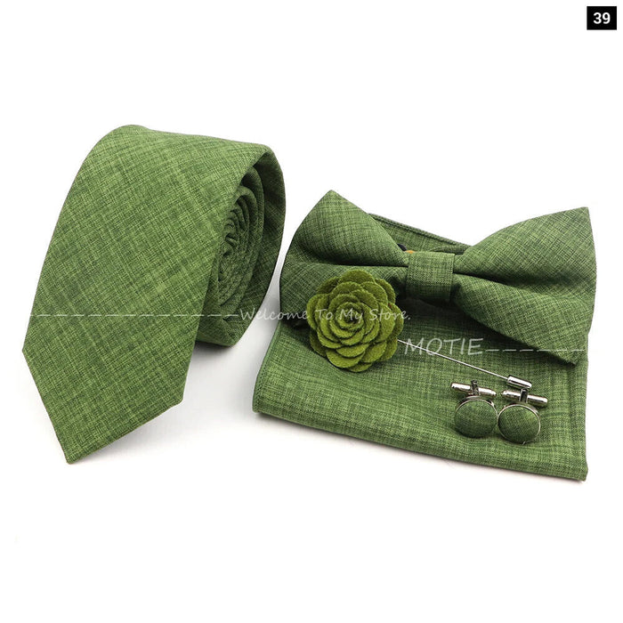 27 Colour Tie Set Classic Cotton Pocket Square Cufflink And Bowtie For Mens Wedding Party Accessories