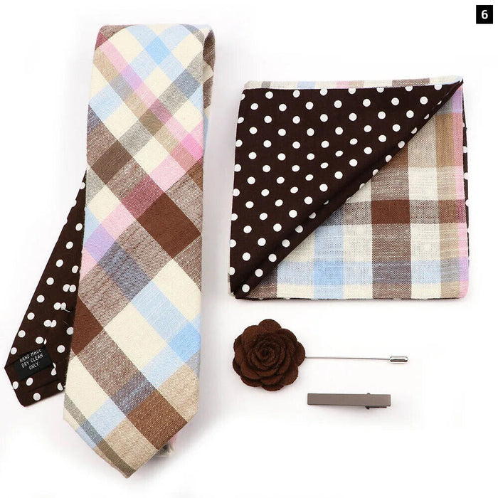 Floral Plaid Cotton Tie Set For Parties And Daily Wear