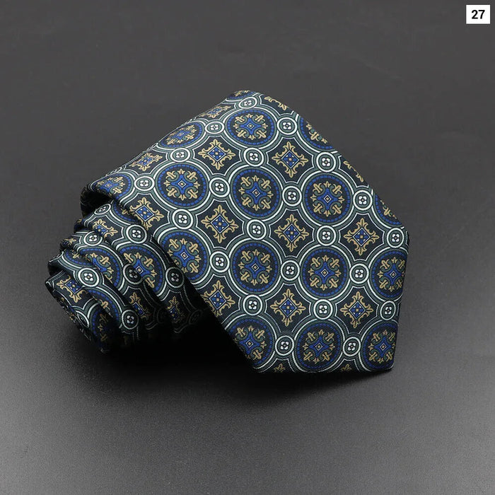 Silk Tie For Men 7.5Cm Soft Novelty Necktie In Blue Green And Orange Dot And Floral Design For Weddings And Business Gift Idea