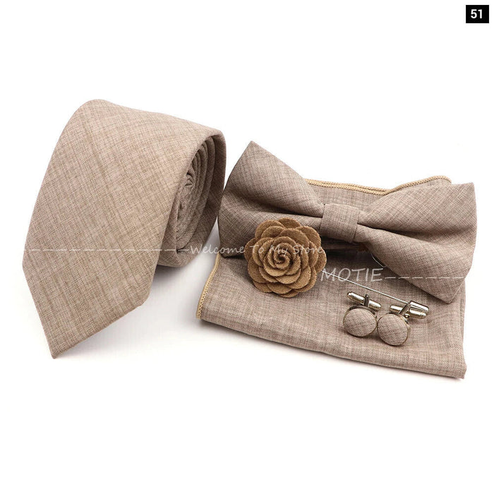 27 Colour Tie Set Classic Cotton Pocket Square Cufflink And Bowtie For Mens Wedding Party Accessories