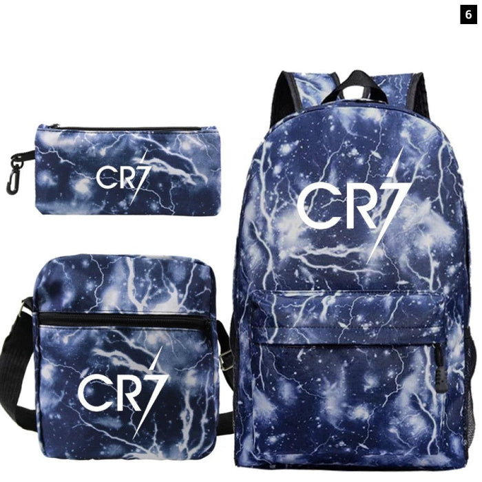 Unisex Football Ronaldo Cr7 3Pcs/Set Laptop School Bag For Kids