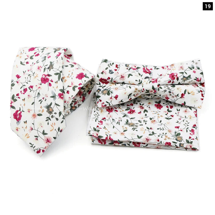 Floral Tie And Handkerchief Set For Business And Weddings