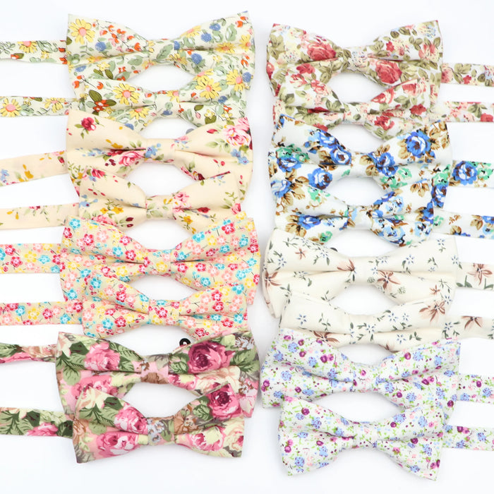 Colourful Floral Bow Ties Fashionable Cotton For Weddings And Parties