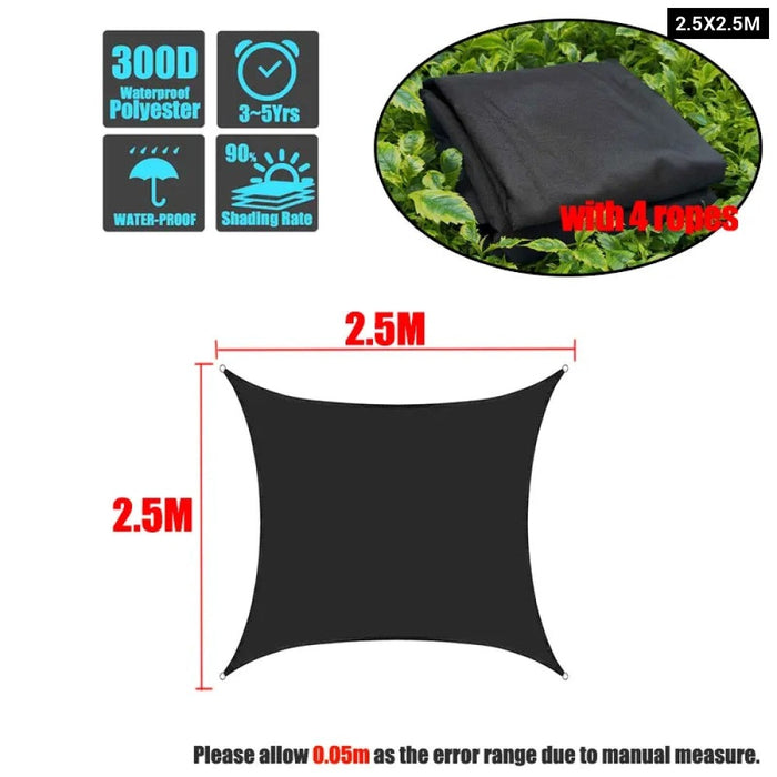 Black 420D Waterproof Square Rectangle Shade Sails Garden Terrace Canopy Swimming Sun Shade Camping Awnings