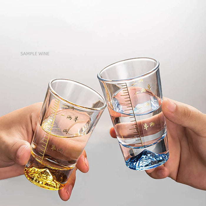 Clear Glass Liquor Cup Set With Graduated Line And Holder