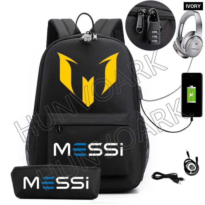 Unisex Messi Casual Computer 15.6 Inch Laptop Light Anti Theft School Bag 2Pcs