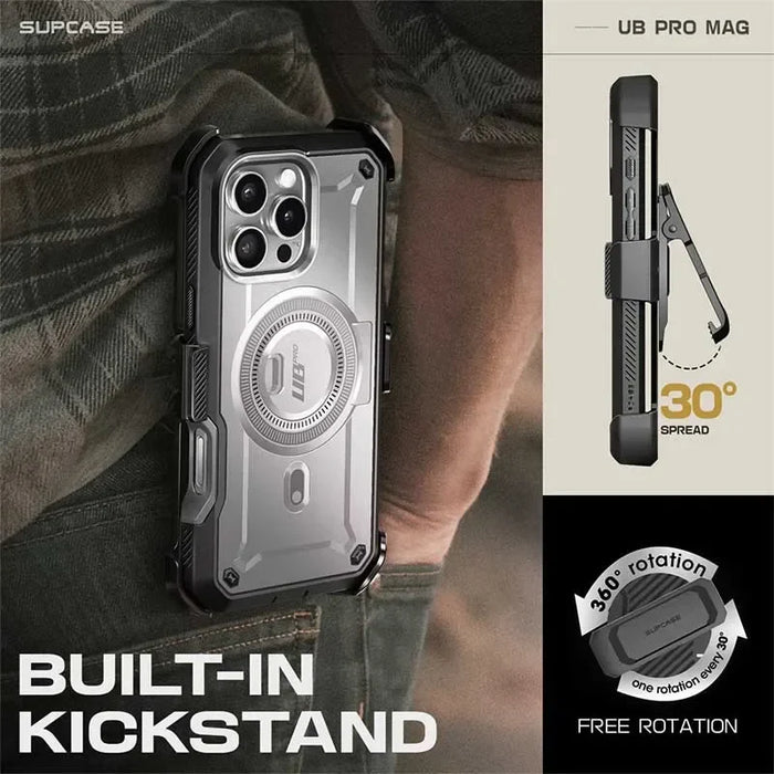 For Iphone 16 Pro 6.3“ Ub Pro Mag Full Body Rugged Phone Case With Built-In Screen Protector Belt-Clip