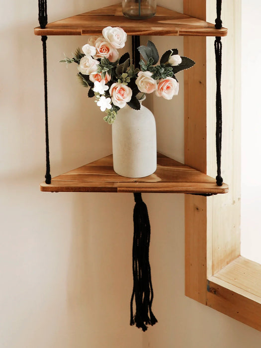 Boho Macrame Wall Shelf For Pot Storage And Decor