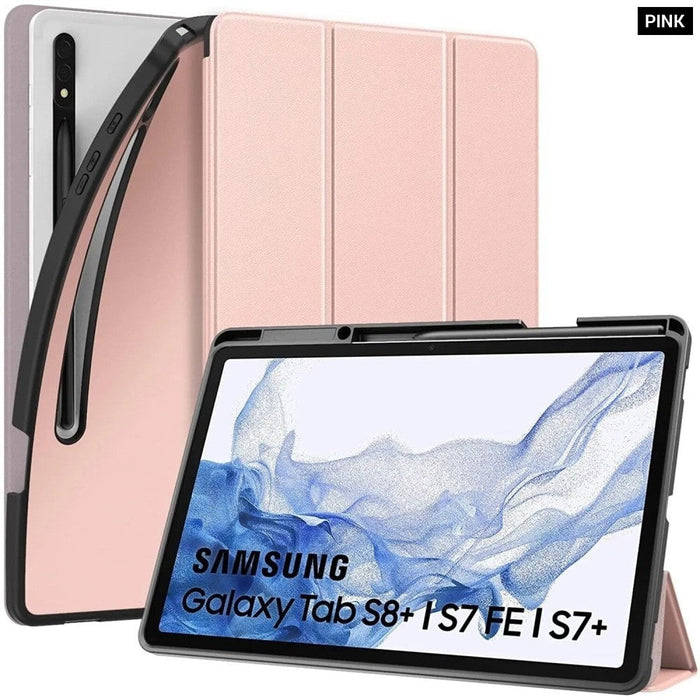 Trifold Stand Case For Samsung Galaxy Tab S8 Plus 12.4 Inch 2022/Tab S7 FE 2021/S7 Plus 2020 Shockproof Full Body TPU Cover