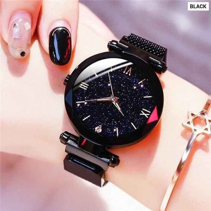 Womens Fashion Starry Sky Watches Magnet Buckle Mesh Belt Diamond Quartz Watch Women Dress Clock