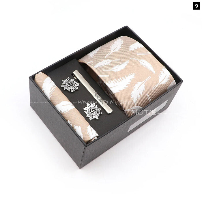 Tie Set Classic Polyester With Box Handkerchiefs Cufflinks Tie Clips For Group Parties Weddings And Suits Great Accessories And Gifts