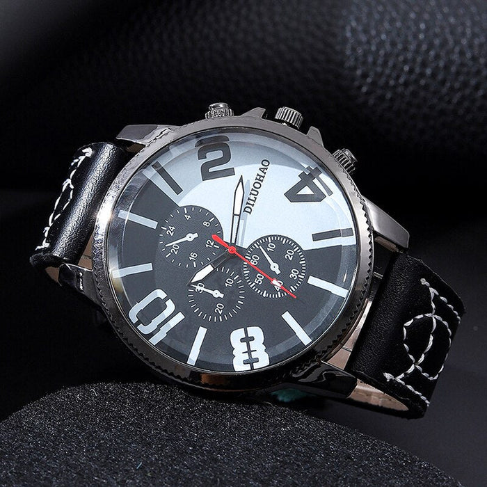 2pcs Big Dial Quartz Wristwatch Luxury Men Leather Business Casual Watch Bracelet Fashion For Daily Sports