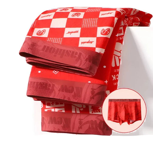 3 Piece Red Antibacterial Cotton Boxer Shorts For Men